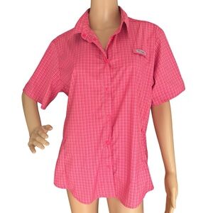 Columbia PFG Omni-Shade Pink Plaid Short Sleeve Fishing Shirt XL